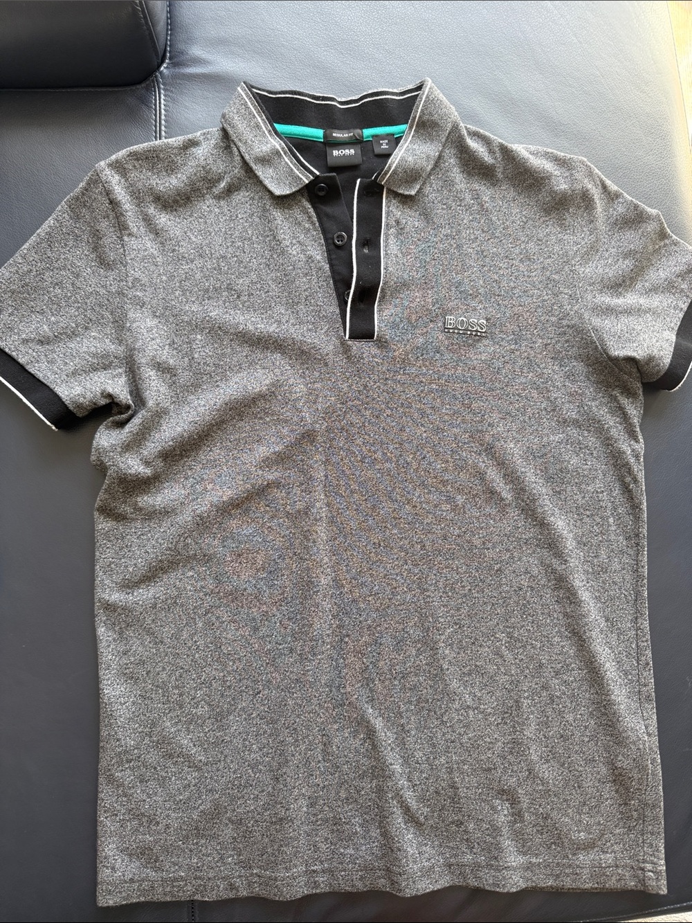 BOSS Grey Heather Polo with Black Placket